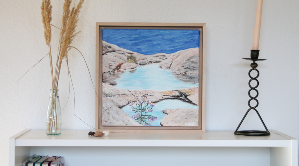 Ocean Oil Painting on Bookshelf