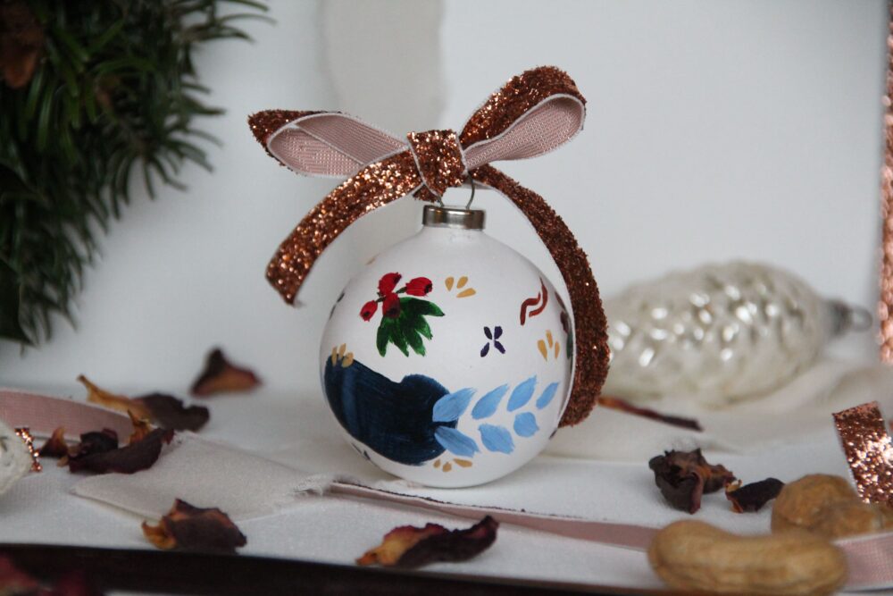 ceramic christmas ornament with hawthorn and floral elements