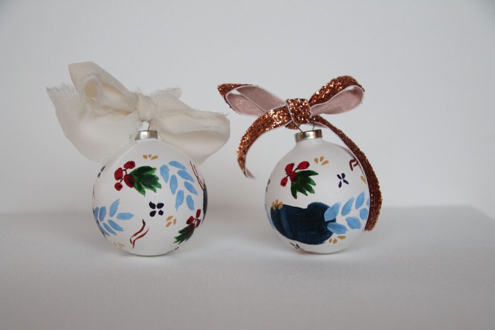 hand-painted ceramic christmas ornaments showing hawthorn berries