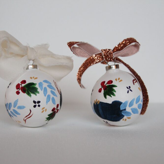 hand-painted ceramic christmas ornaments showing hawthorn berries