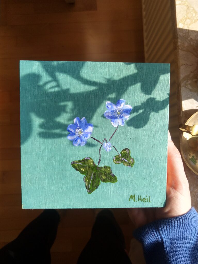 liverleaf painted with oil paint for the spring flower collection